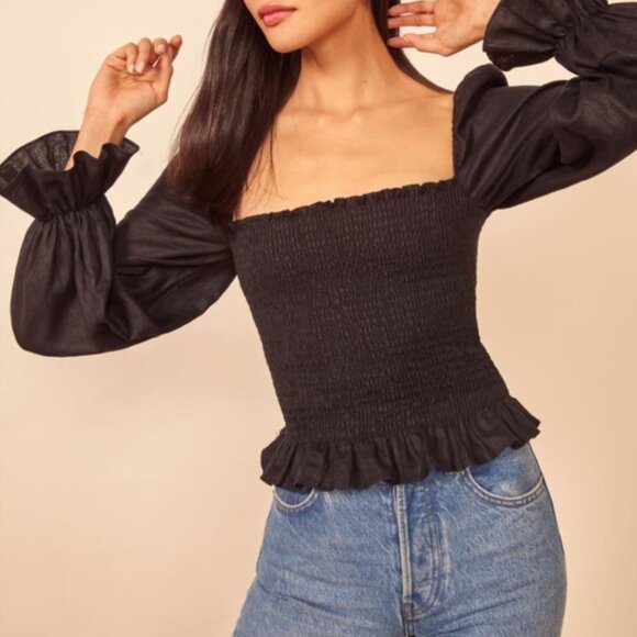 Reformation Black Smocked Blouse - Picture 9 of 12